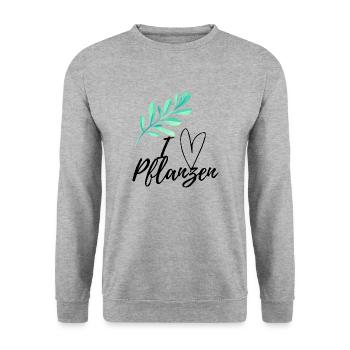 I love Pflanzen - Unisex Pullover - Weißgrau meliert - Vorne - Alina (178cm) & Michal (187cm)