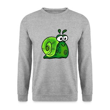Fröhliche Schnecke - Unisex Pullover - Weißgrau meliert - Vorne - Alina (178cm) & Michal (187cm)