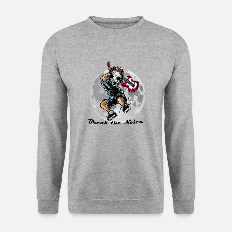 Cooler Rocker Break the Noice mit Gitarre - Unisex Pullover - Weißgrau meliert