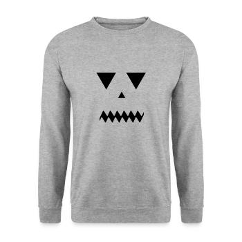 Erschreckendes Kürbisgesicht - Unisex Pullover - Weißgrau meliert - Vorne - Alina (178cm) & Michal (187cm)