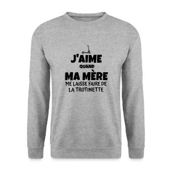 j aime ma mère / humour trottinette - Sweat-shirt Unisexe - gris chiné - Devant - Alina (178cm) & Michal (187cm)