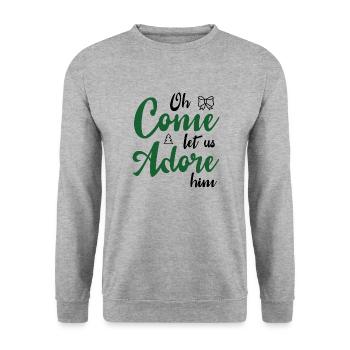 Oh komm, lass uns ihn anbeten - Unisex Pullover - Weißgrau meliert - Vorne - Alina (178cm) & Michal (187cm)