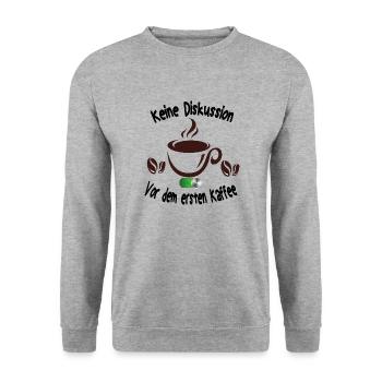 Keine Diskussion Vor dem ersten Kaffee T-Shirt - Unisex Pullover - Weißgrau meliert - Vorne - Alina (178cm) & Michal (187cm)