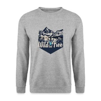 Wildnis , Wild und Frei - Unisex Pullover - Weißgrau meliert - Vorne - Alina (178cm) & Michal (187cm)