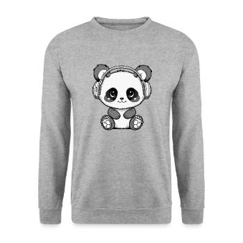 Kawaii Cute Happy Panda avec écouteurs - Sweat-shirt Unisexe - gris chiné - Devant - Alina (178cm) & Michal (187cm)