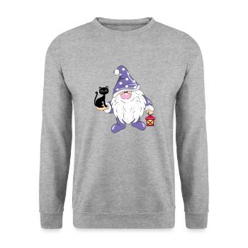 Funny Nordic gnome with a cute black cat - Unisex Sweatshirt - salt & pepper - Front - Alina (178cm) & Michal (187cm)