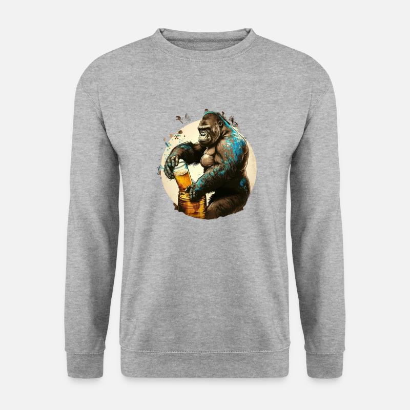 Starker Gorilla zapft Bier - Unisex Pullover - Weißgrau meliert