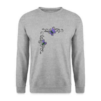 Schmetterlinge mit Blumenranken - Unisex Pullover - Weißgrau meliert - Vorne - Alina (178cm) & Michal (187cm)