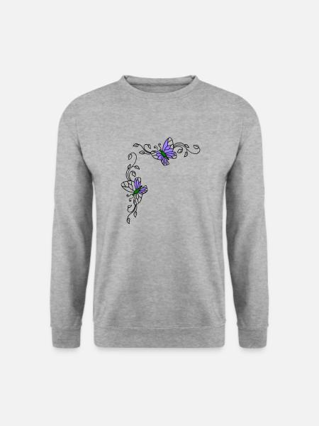 Schmetterlinge mit Blumenranken - Unisex Pullover - Weißgrau meliert