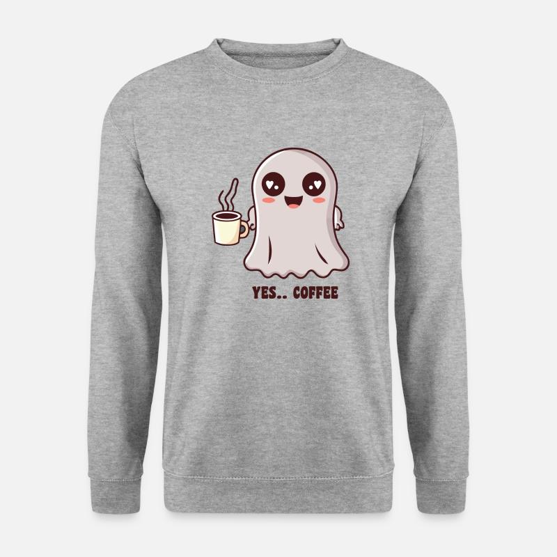 Halloween-Geist Ja Kaffee - Unisex Pullover - Weißgrau meliert