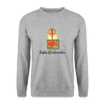Erstes Weihnachten Aufdruck Geschenke unisex - Unisex Pullover - Weißgrau meliert - Vorne - Alina (178cm) & Michal (187cm)