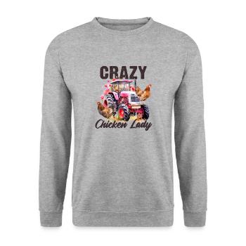 Crazy chicken lady - Hühnerliebe Frauen Traktor - Unisex Pullover - Weißgrau meliert - Vorne - Alina (178cm) & Michal (187cm)