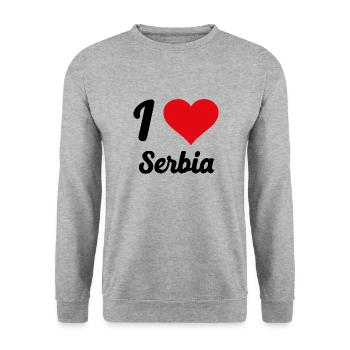 I Love Serbia - Unisex Pullover - Weißgrau meliert - Vorne - Alina (178cm) & Michal (187cm)