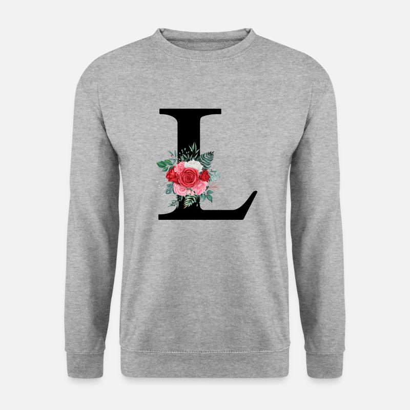 Roter Blumenbuchstabe L - Unisex Pullover - Weißgrau meliert