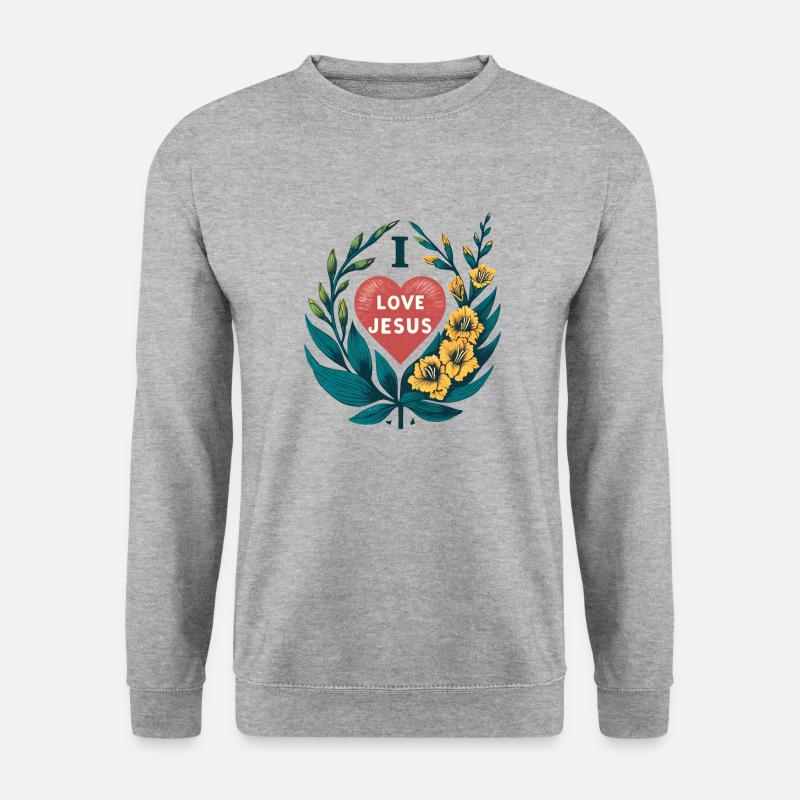 Ich liebe Jesus - Unisex Pullover - Weißgrau meliert