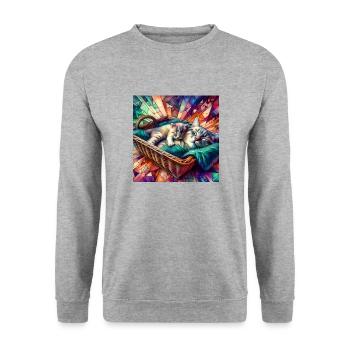 cat basket of contentment - Unisex Sweatshirt - salt & pepper - Front - Alina (178cm) & Michal (187cm)