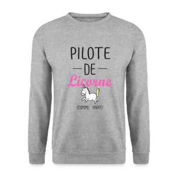 pilote de licorne papa anniversaire fille cheval - Sweat-shirt Unisexe - gris chiné - Devant - Alina (178cm) & Michal (187cm)