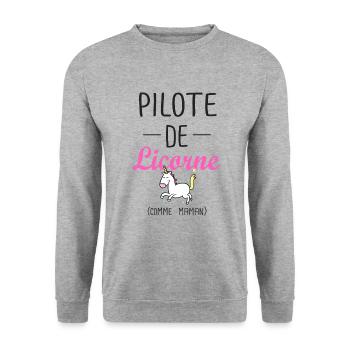 pilote de licorne maman anniversaire fille cheval - Sweat-shirt Unisexe - gris chiné - Devant - Alina (178cm) & Michal (187cm)