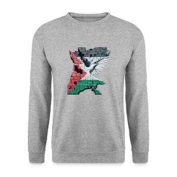Free Palestine | Freedom Bird - Unisex Pullover - Weißgrau meliert - Vorne - Alina (178cm) & Michal (187cm)