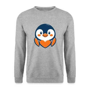 Pinguin liebe im Cartoon Stil! - Unisex Pullover - Weißgrau meliert - Vorne - Alina (178cm) & Michal (187cm)