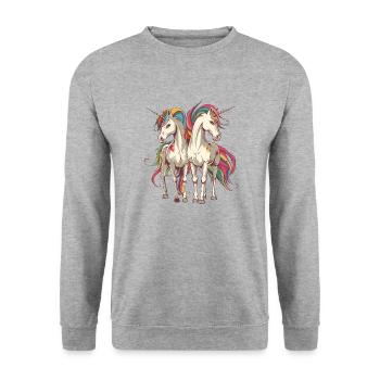 Colorful Unicorn Duo - Unisex Sweatshirt - salt & pepper - Front - Alina (178cm) & Michal (187cm)