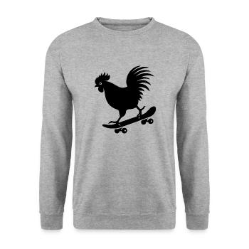 Huhn Hahn Henne Skateboard Skater Silhouette - Unisex Pullover - Weißgrau meliert - Vorne - Alina (178cm) & Michal (187cm)