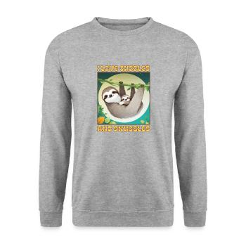 Ich liebe Kuscheln und Kuscheln - Unisex Pullover - Weißgrau meliert - Vorne - Alina (178cm) & Michal (187cm)