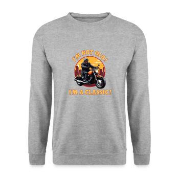 Ich bin nicht alt! Ich bin ein Klassiker! - Unisex Pullover - Weißgrau meliert - Vorne - Alina (178cm) & Michal (187cm)