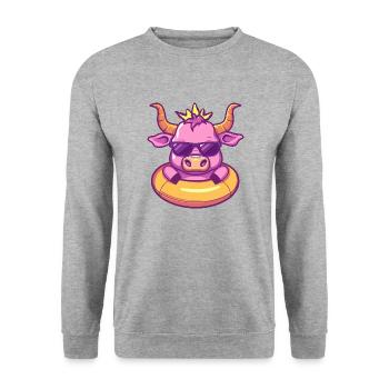 Stier Sommer Comic - Unisex Pullover - Weißgrau meliert - Vorne - Alina (178cm) & Michal (187cm)