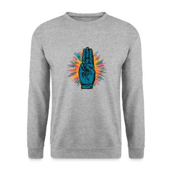 Pfadfinder Versprechen - Unisex Pullover - Weißgrau meliert - Vorne - Alina (178cm) & Michal (187cm)