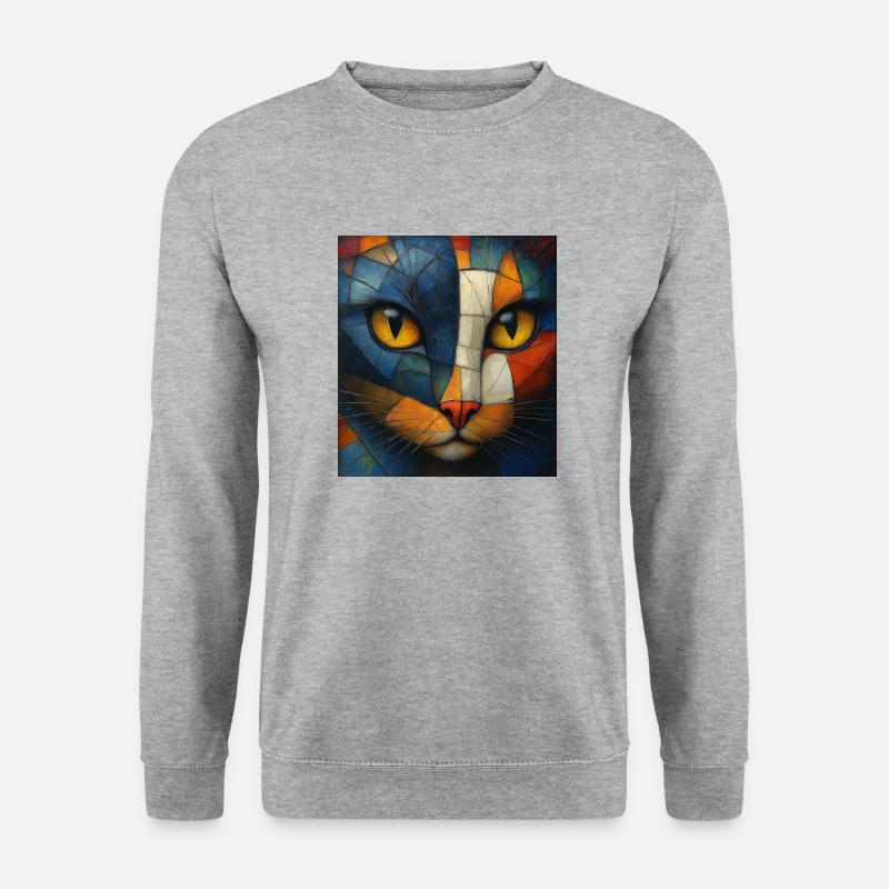 Kubistische Katze - Unisex Pullover - Weißgrau meliert