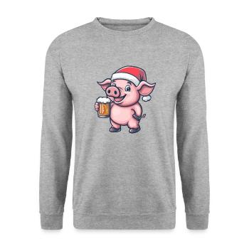 Pig Christmas Beer - Unisex Sweatshirt - salt & pepper - Front - Alina (178cm) & Michal (187cm)
