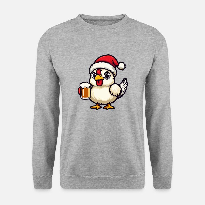 Huhn Weihnachten Bier - Unisex Pullover - Weißgrau meliert