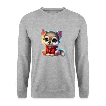 Wolf 2 - Unisex Pullover - Weißgrau meliert - Vorne - Alina (178cm) & Michal (187cm)
