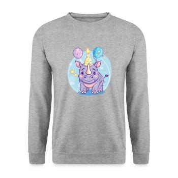 Bande dessinée d’anniversaire de rhinocéros - Sweat-shirt Unisexe - gris chiné - Devant - Alina (178cm) & Michal (187cm)