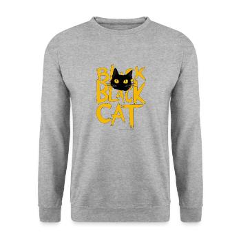 Black Cat – Mystische Eleganz für Katzenliebhaber - Unisex Pullover - Weißgrau meliert - Vorne - Alina (178cm) & Michal (187cm)