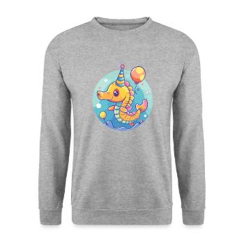 Bande dessinée d’anniversaire hippocampe - Sweat-shirt Unisexe - gris chiné - Devant - Alina (178cm) & Michal (187cm)