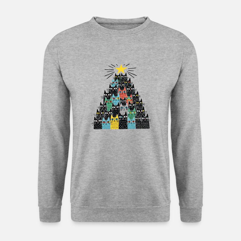 Schwarze Katzen Weihnachtsbaum - Unisex Pullover - Weißgrau meliert