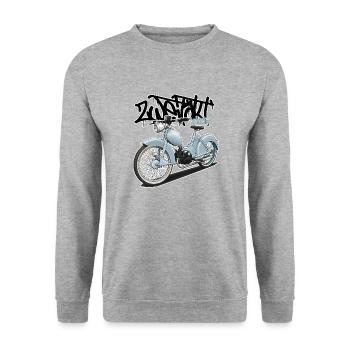 SR2 (hellblau) // Illustration - Unisex Pullover - Weißgrau meliert - Vorne - Alina (178cm) & Michal (187cm)