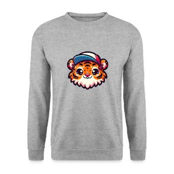 Tiger with cute cap - Unisex Sweatshirt - salt & pepper - Front - Alina (178cm) & Michal (187cm)