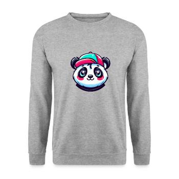 Cute Kawaii Panda Head with Cap - Unisex Sweatshirt - salt & pepper - Front - Alina (178cm) & Michal (187cm)