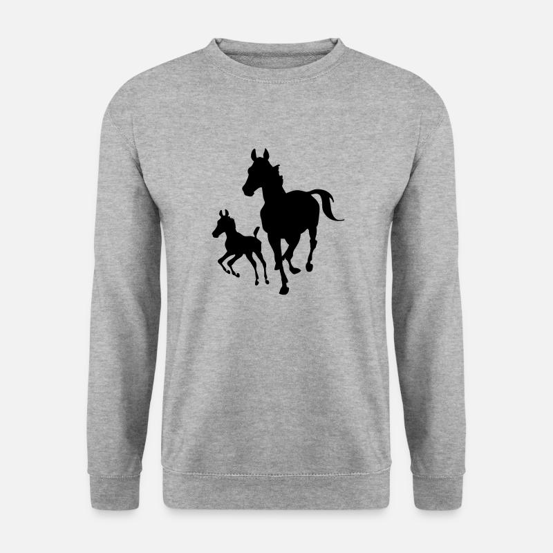 Stute mit Fohlen - Unisex Pullover - Weißgrau meliert