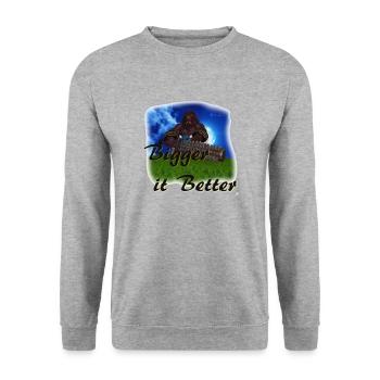 Bigger it Better - Oni Krieger Charakter - Unisex Pullover - Weißgrau meliert - Vorne - Alina (178cm) & Michal (187cm)