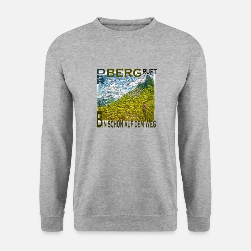 Der Berg ruft bin schon auf dem Weg - Unisex Pullover - Weißgrau meliert