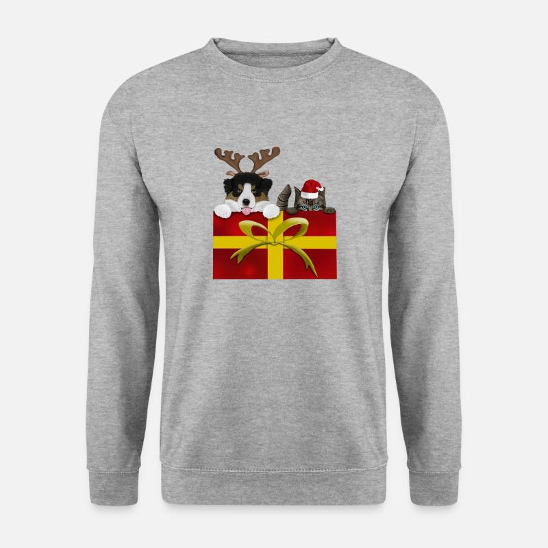 Hund und Katze in Geschenkbox - Unisex Pullover - Weißgrau meliert