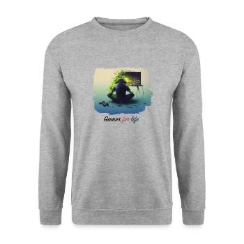 gamer for life - Sweat-shirt Unisexe - gris chiné - Devant - Alina (178cm) & Michal (187cm)