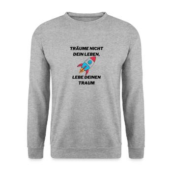 TRÄUME NICHT DEIN LEBEN, LEBE DEINEN TRAUM! - Unisex Pullover - Weißgrau meliert - Vorne - Alina (178cm) & Michal (187cm)