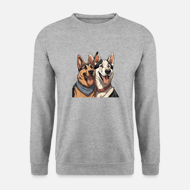 Schäferhund & Husky in Liebe - Unisex Pullover - Weißgrau meliert