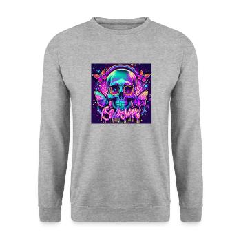 Schädel - Unisex Pullover - Weißgrau meliert - Vorne - Alina (178cm) & Michal (187cm)