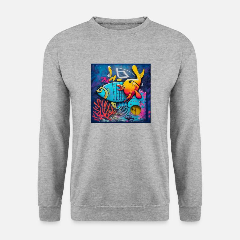 Fisch - Unisex Pullover - Weißgrau meliert